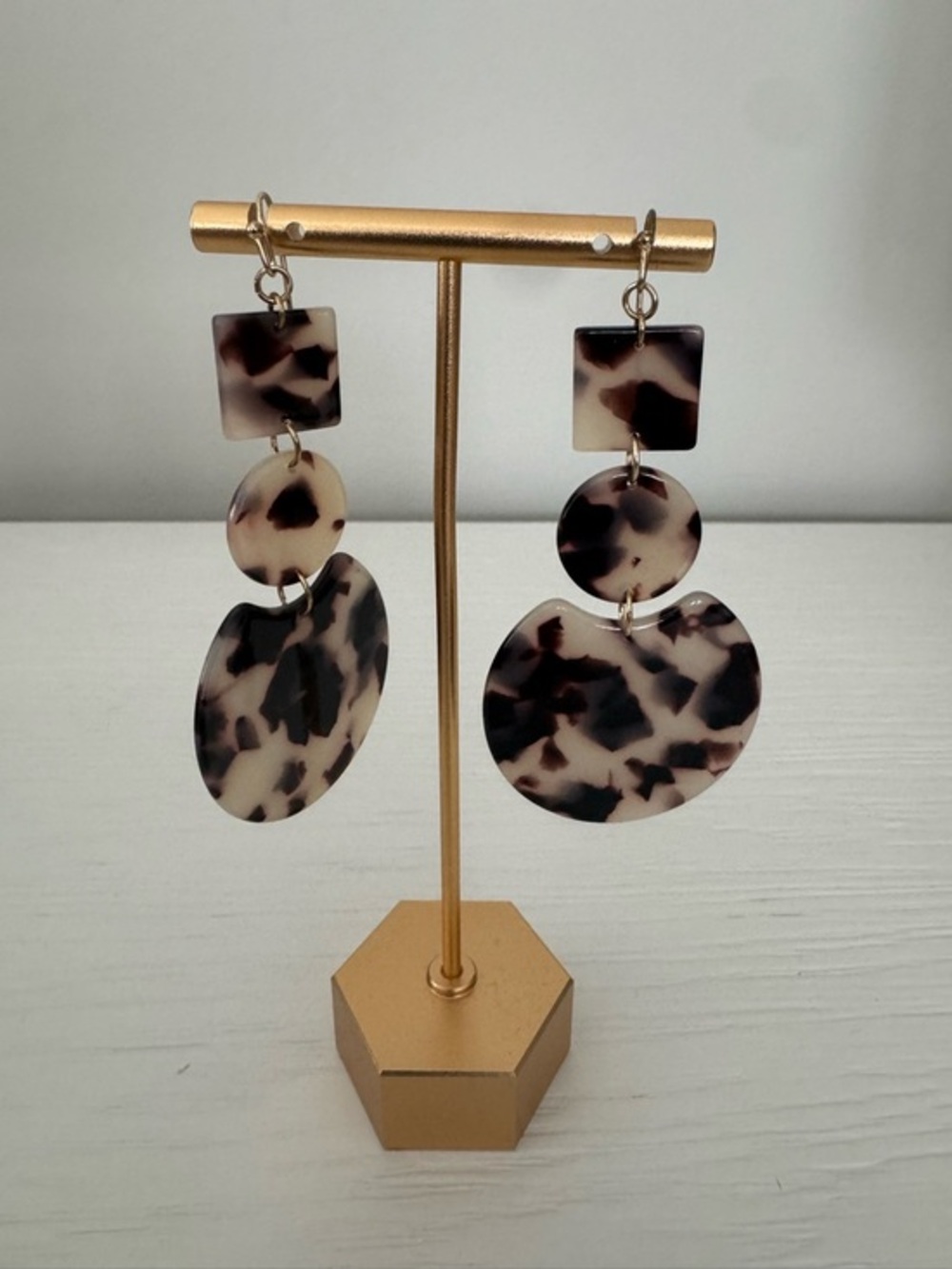Tortoise Triple-Drop Acrylic Statement Earrings - Neutral Tortoiseshell